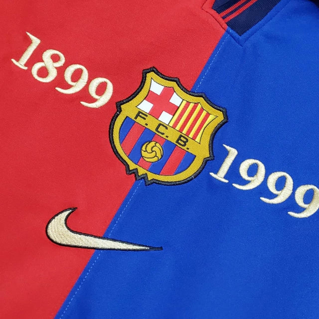 Camisa Retrô Barcelona 100 Anos 1899/99 Azul e Grená