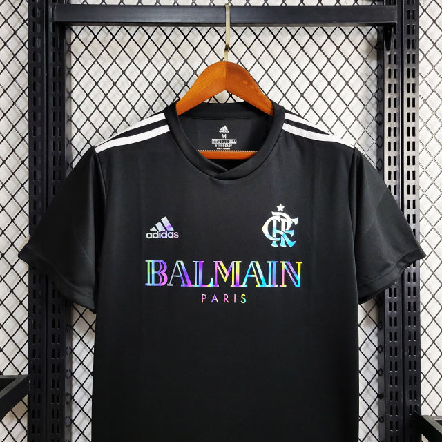 Camisa do Flamengo Edição Balmain Adidas Torcedor 2024/25 Masculina Refletiva Preta