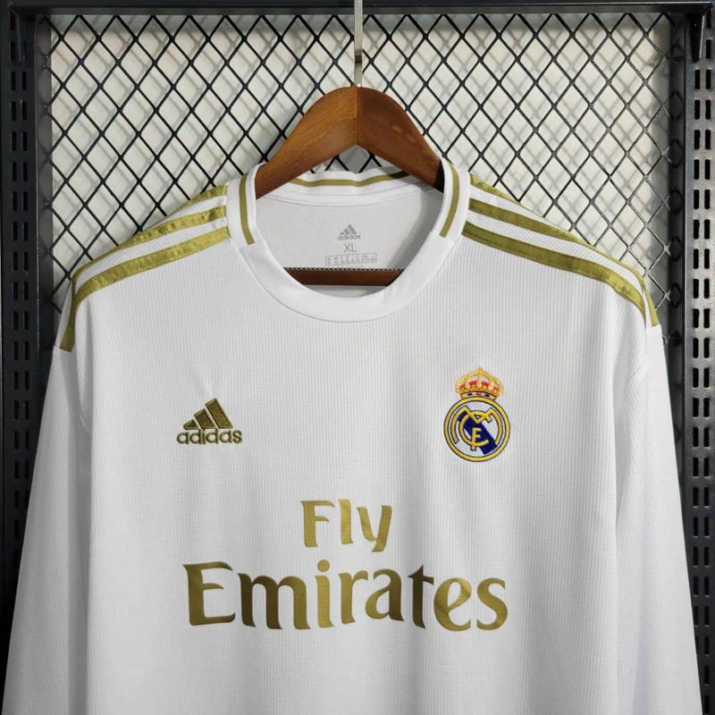 Camisa Real Madrid I Home 2019/20 Adidas Retrô Manga Longa Masculina - Branco