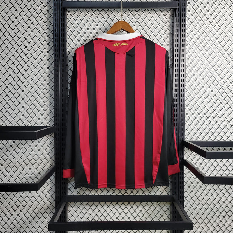 Camisa Retrô Milan I Adidas 2009/10  Manga Longa Vermelho e Preto