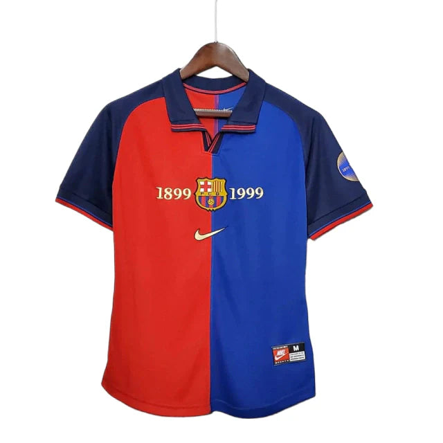 Camisa Retrô Barcelona 100 Anos 1899/99 Azul e Grená