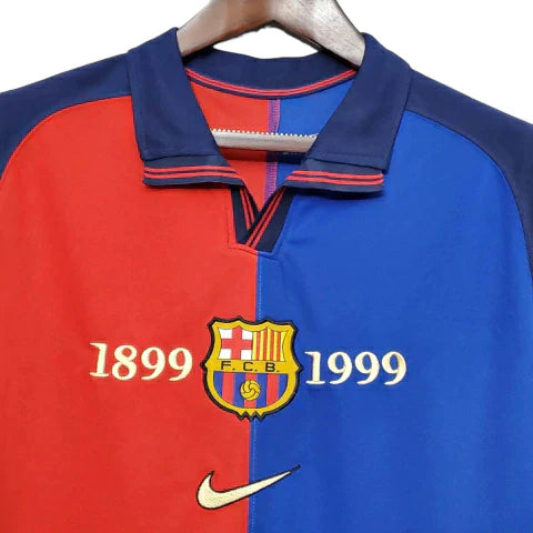 Camisa Retrô Barcelona 100 Anos 1899/99 Azul e Grená