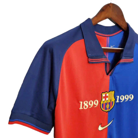 Camisa Retrô Barcelona 100 Anos 1899/99 Azul e Grená