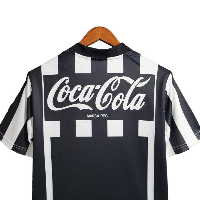 Camisa Botafogo I Retrô 1997 Torcedor Masculina - Branca com listras pretas com patrocínio da Coca Cola