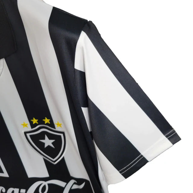 Camisa Botafogo I Retrô 1997 Torcedor Masculina - Branca com listras pretas com patrocínio da Coca Cola